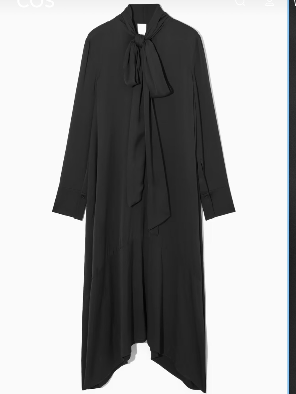COS Scarf Detail Maxi Dress Black 70s Style Viscose Relaxed Long Sleeve Cocktail